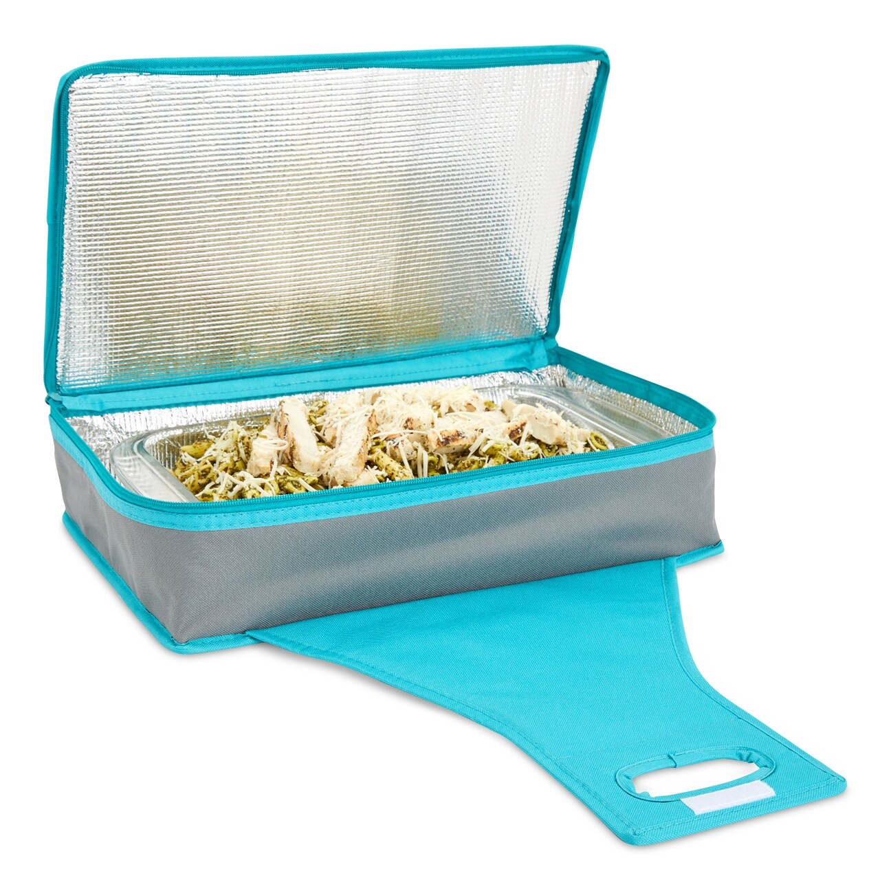 Thermal Insulated Casserole Carrier - Food Warmer Bag Container to Keep Food Hot for Lunch, Potluck Dish, Picnics, Pie, Transport (Teal and Gray, 16x10x4 in)
